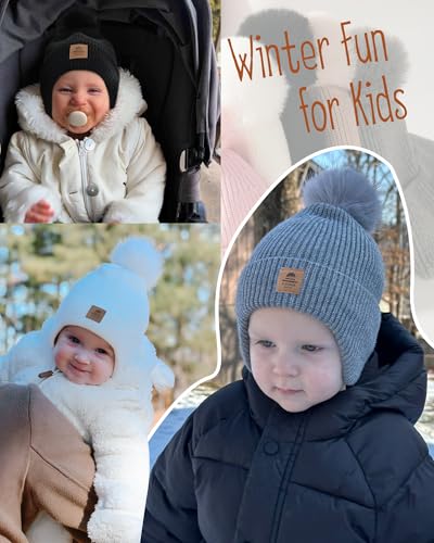FURTALK Baby Toddler Winter Hat Fleece Lined Beanie Earflaps Outdoor - color: Black+gray, size: 6-24 Months
