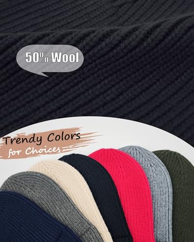 Wool Beanie for Men Women, Seamless Knit Cuffed Warm Winter Hats - color: 1pcs-black