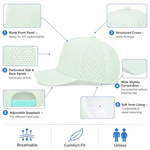 5 Panel Baseball Cap Quick Dry Mesh Snapback Hat for Women Men - color: Lightgrey+aquagreen+offwhite