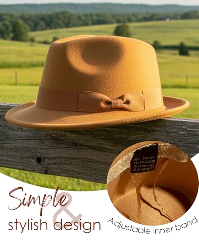 Fedora Hats for Men Women 1920s Short Brim Felt Trilby Hat - color: Camel