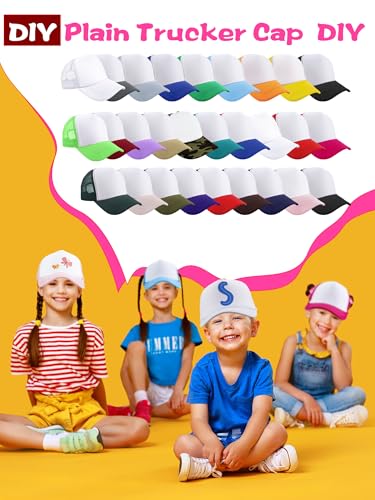 10 Pack Kids Trucker Hats Bulk Blank Mesh Baseball Hats Adjustable Sublimation Caps for Boys Girls DIY Craft - color: Color Style 1