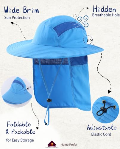 Home Prefer UPF 50+ Sun Hat with Neck Flap Wide Brim Fishing Hat for Men - color: Sky Blue