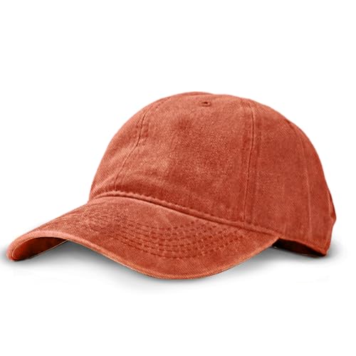 Unisex Vintage Washed Baseball Cap | Low Profile Soft Top Unstructured Cotton Baseball Cap | Adjustable Size Vintage Buckle - color: A11- Orange