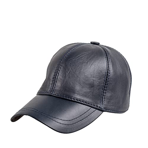 Genuine Leather Unisex Baseball Cap - color: Dark Blue
