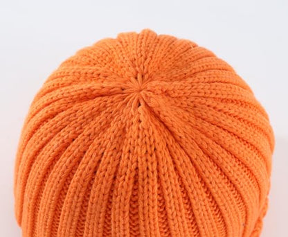Home Prefer Mens Winter Hat Wool Fleece Lined Knit Beanie Hat Warm Stocking Caps - color: Orange
