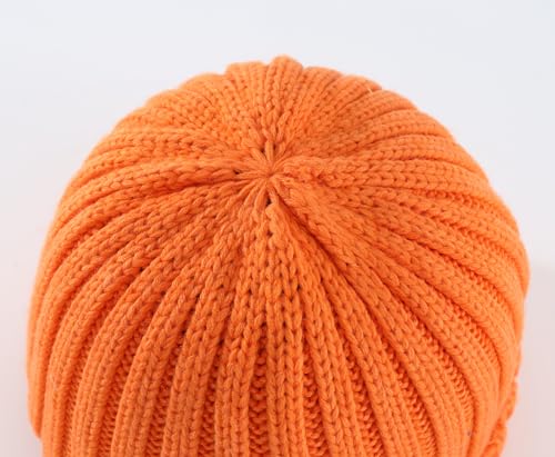 Home Prefer Mens Winter Hat Wool Fleece Lined Knit Beanie Hat Warm Stocking Caps - color: Orange