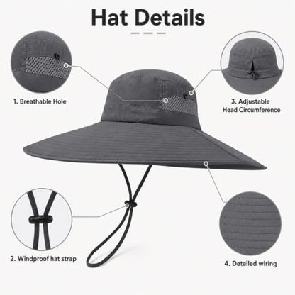 Wide Brim Sun Hat for Men Women UV Protection Bucket Fishing Hats - color: Dark Gray Solid