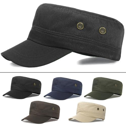 Unisex Classic Cadet Army Hat Flat Top Baseball Cap Military Hats - color: Black