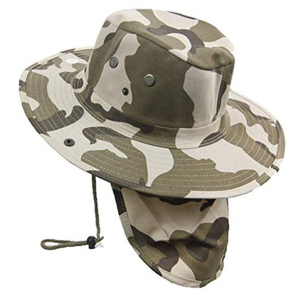 Bucket Sun Flap Hat Cap Fishing Hiking Army Military Snap Brim Neck Cover - color: Desert Camo, size: Medium