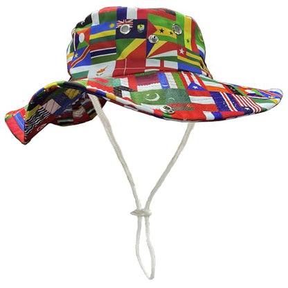 Funny Sun Hat for Men Women Wide Brim Bucket Hat Hiking Boonie Hat Summer Beach Fishing Caps - color: Worlds Flag