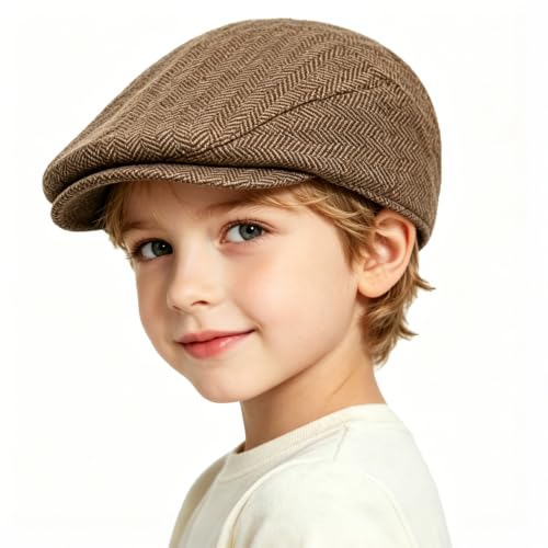 Vintage-Newsboy-Cap for Boys Cabbie Hat Tweed Flat Beret for Kids Pageboy - color: Coffee 1