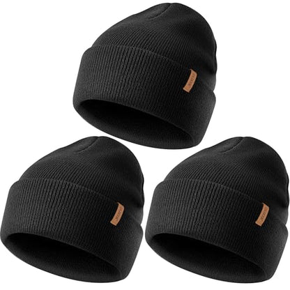 Beanie for Men Women, Winter Double Layer Warm Hat Skull Cap - color: Black+black+black