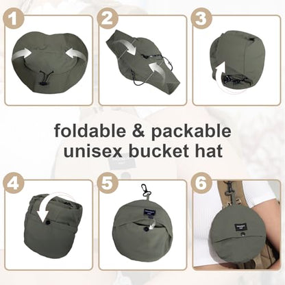 Packable Bucket Hat for Women Waterproof UV Protection Sun Hat - color: Army Green