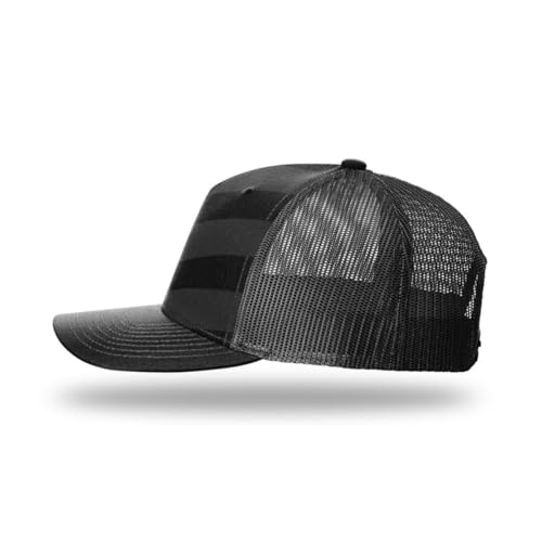 Richardson 112FP & 112PFP Classic Fit Five-Panel Snapback Trucker Cap |OSFM - color: Black/Tonal Stars and Stripes