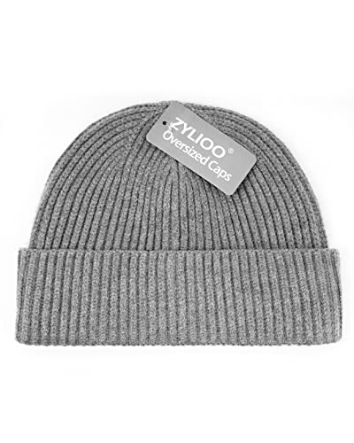 Zylioo XXL Brimless Beanie Hats,Large Knitted Trawler Skull Cap,Winter Stretchy Docker Cap,Warm Rolled Cuff Harbour Hat - color: Gray, size: Medium-Large