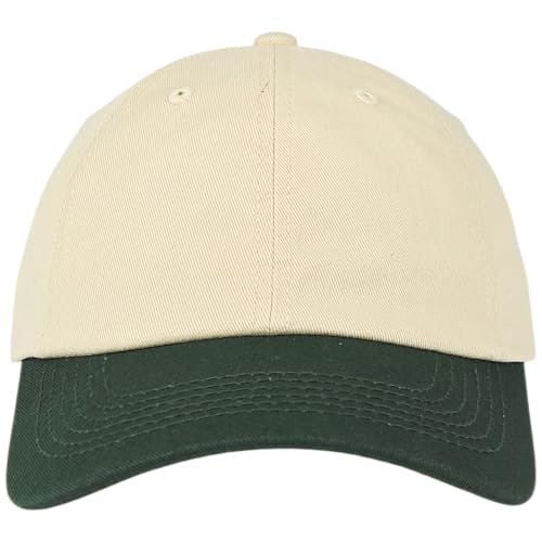 E BY ELIDAN Two Tone Dad Hat, Low Profile Baseball Cap - color: Cream Dark Green
