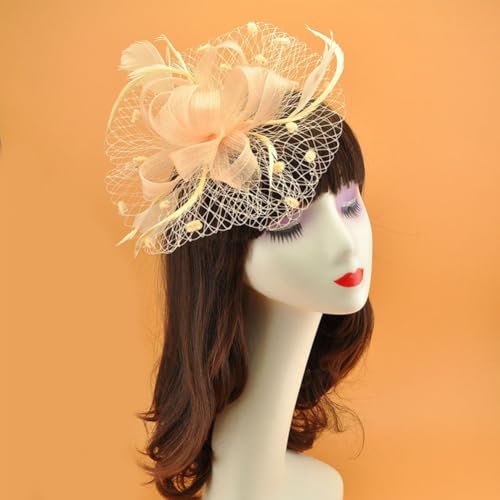 Women's Fascinator Feather Flower Hir clip & Corsage Dual-use Bridal Headpiece Hair Accessories Cocktail Party Wedding - color: Champagne