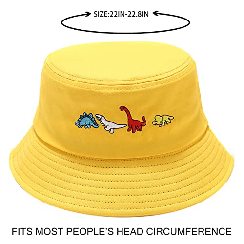 XYIYI Fashion Embroidery Bucket Hat Cotton Beach Fisherman Hats for Women Girls - color: Little Dinosaur Yellow