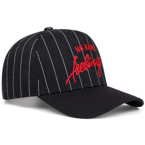 No Hard Feelings Snapback Cap Striped Trucker Hat - color: Black