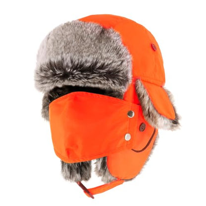 Waterproof Winter Trapper Ushanka Hat Ear Flap Chin Strap, Russian Style - color: Arctic (Orange)