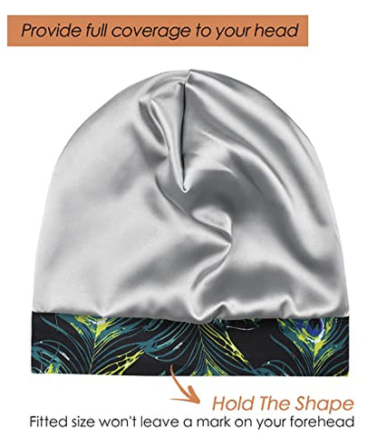 Adjustable Satin Lined Sleep Cap for Dreadlocks Curly Hair Large Head-Stay On Overnight - color: Black Green