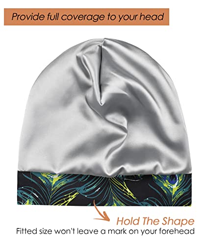 Adjustable Satin Lined Sleep Cap for Dreadlocks Curly Hair Large Head-Stay On Overnight - color: Black Green
