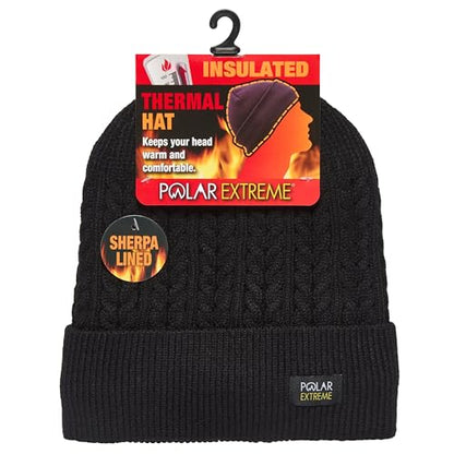 Polar Extreme Men's Sherpa-Lined Knit Winter Hat – Warm, Gift for Dad, Cold Weather - color: Black Cable