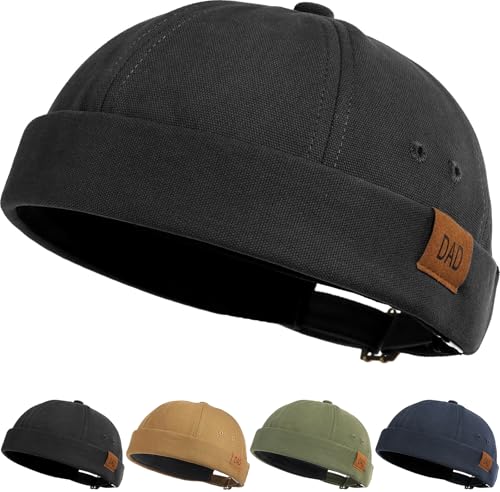 Initlove Mens Brimless Docker Hat Vintage Sailor Hat Skullcap Beanie Cap - color: Dad Black