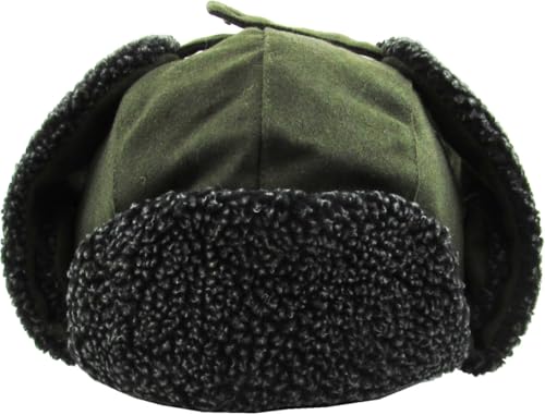 Wool Blend Aviator Trapper hat Trooper Ear Flaps Ushanka Eskimo Russian Warm Winter Cold… - color: 1. Olive Wool Blend