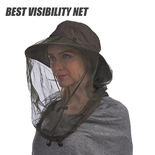 USHAKE Head Net Hat, Safari Hat Sun Hat Bucket Hat with Hidden Net Mesh - color: Green
