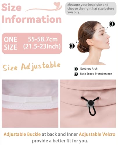Rosoz Women Sun Hat with Ponytail Hole Wide Brim Bucket Hats UPF 50+ Beach Hiking Gardening Hat Water-Resistant Outdoot Hat - color: Pink