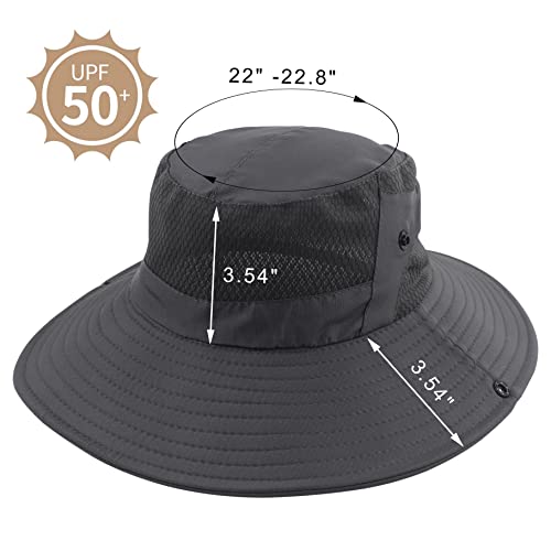 Muryobao Women Ponytail Sun Hat Summer UV Protection Cap Outdoor Foldable Mesh Wide Brim Bucket Hats for Beach Fishing Garden - color: Dark Grey