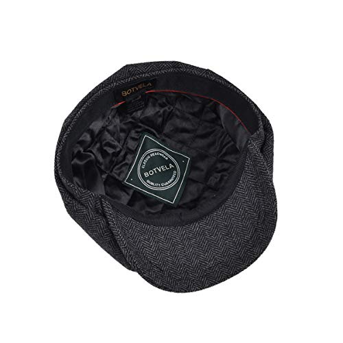 BOTVELA Men's 8 Panel Wool Blend Newsboy Flat Cap - color: Black, size: 7 3/8