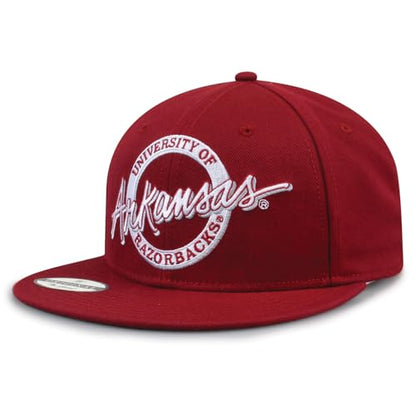 The Game NCAA Licensed, Arkansas Razorbacks Flat Brim Snapback Hat - color: Red/Retro Circle