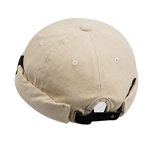 Croogo Cotton Brimless Hat for Men Rolled Cuff Docker Cap Casual Worker Hat - color: M-ct84-beige