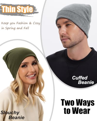 ROYBENS Thin 100% Cotton Beanie for Men Women Lightweight Slouchy Chemo Hat - color: 1pcs-oliver Green