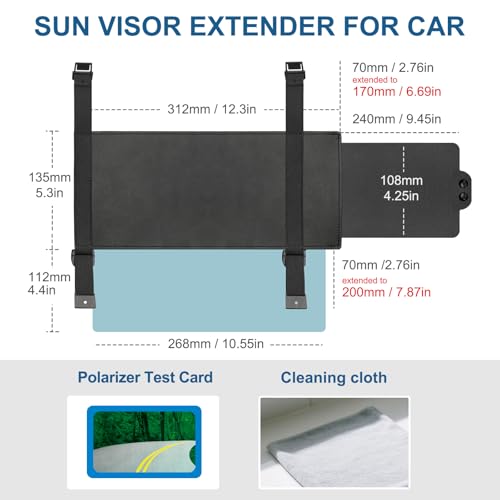 Veharvim Sun Visor Extender for Car (Polarized, UV400, PC Lens, Side Sunshade, Straps&Adjusters), Car Visor Extender Sun Blocker, Visor Extender Attachment, Anti-Glare for Safe Driving(Driver Side) - size: Driver Side