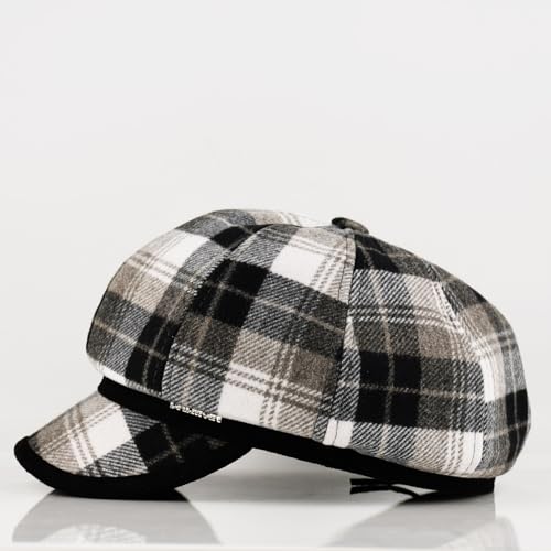 Newsboy Hats for Women - Retro Classic Plaid Hat Fashionable British Irish Beret Cap Girls Vintage Dressy Caps - color: Checkered Black