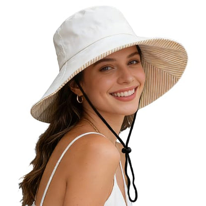 Sun Hats for Women Wide Brim Foldable Beach Hat UV UPF50+ Summer Sun Protection Bucket Hat for Outdoor, Gardening, Travel - color: Beige