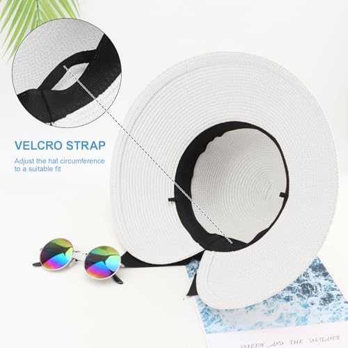 DRESHOW Sun Hats for Women Travel Fedora Foldable Beach Sun Hat Summer Wide Brim Straw Bucket Hat with Bowknot UPF 50+ - color: 1 Pack Bowknot Straw Hat: White