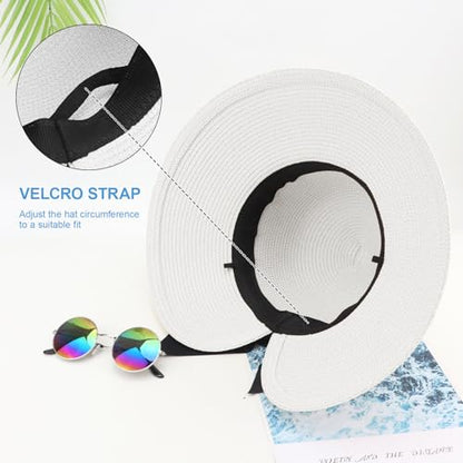 DRESHOW Sun Hats for Women Travel Fedora Foldable Beach Sun Hat Summer Wide Brim Straw Bucket Hat with Bowknot UPF 50+ - color: 1 Pack Bowknot Straw Hat: White
