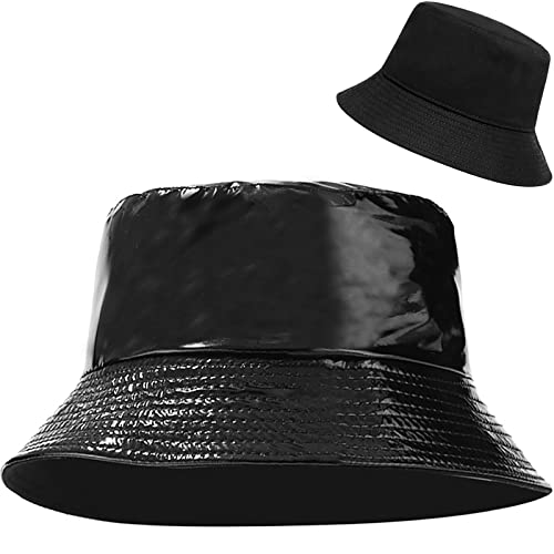 XYIYI Cute Bucket Hat Beach Fisherman Hats for Women, Reversible Double-Side-Wear - color: Pu Leather Black