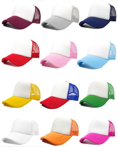 12 Pack Sublimation Hats for Men Blank Trucker Hats Bulk Snapback Mesh Women Baseball Caps DIY Custom 18 Colors - color: 12-pcs Multi 1