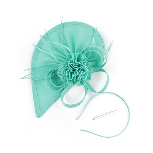 Fascinators Hat for Women Tea Party Headband Mini top Hats Cocktail Flower Mesh Feathers Hair Clip - color: Lightgreen