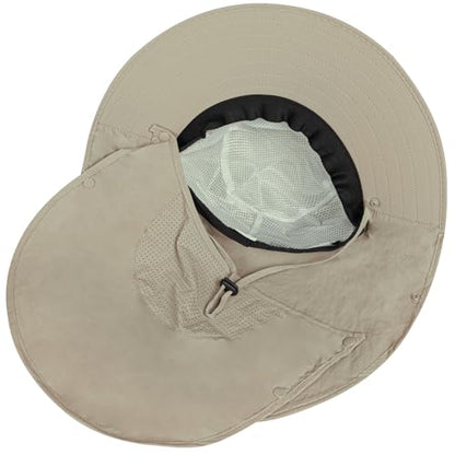 Rosoz Sun Hat for Men Women with Neck Flap& Removable Face Cover Wide Brim - color: 1pack-khaki