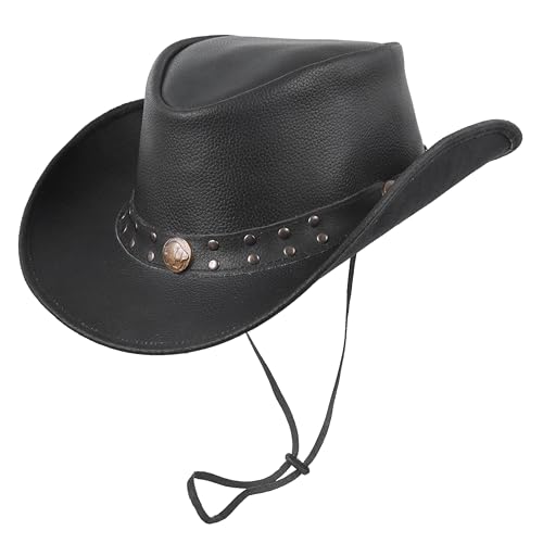 Unisex Leather Cowboy Hat Lightweight Handcrafted Western Shapeable Wide Brim | Western Hats for Men Black - color: Milled Black, size: Large