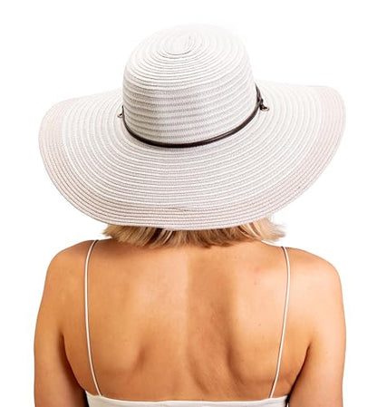 Sloggers Women's Wide Brim Braided Sun Hat with Wind Lanyard - UPF 50+ Maximum Sun Protection - color: Duo Grey