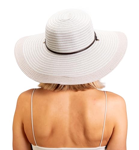 Sloggers Women's Wide Brim Braided Sun Hat with Wind Lanyard - UPF 50+ Maximum Sun Protection - color: Duo Grey