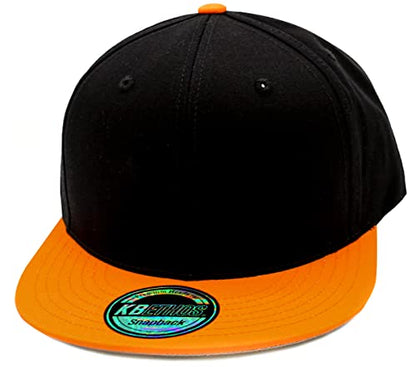 KBETHOS Classic Snapback Hat Blank Cap Underbrim Cotton Wool Blend Flat Visor Adjustable Unisex - color: Black Orange