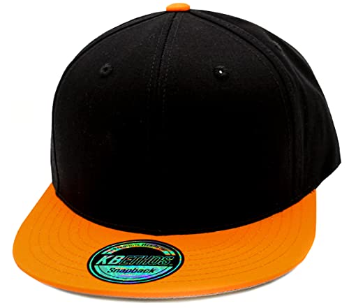 KBETHOS Classic Snapback Hat Blank Cap Underbrim Cotton Wool Blend Flat Visor Adjustable Unisex - color: Black Orange